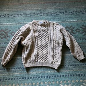 John Molloy Wool Knit  Fisherman's Sweater - Made in Ireland - L.  Greige color